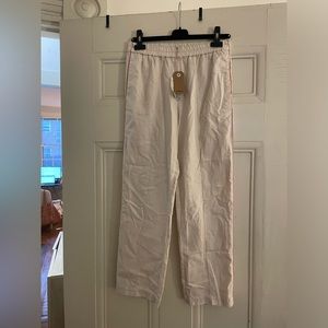 Bellerose straight leg linen pant with red stitching down the leg. NWT